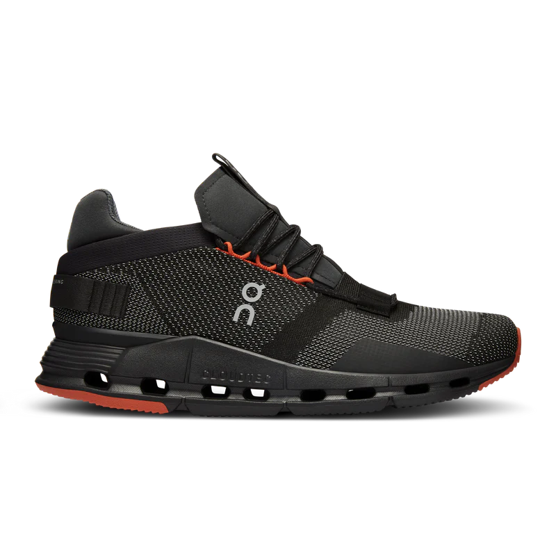 Lateral view of the Men's On Cloudnova in Black/Flame