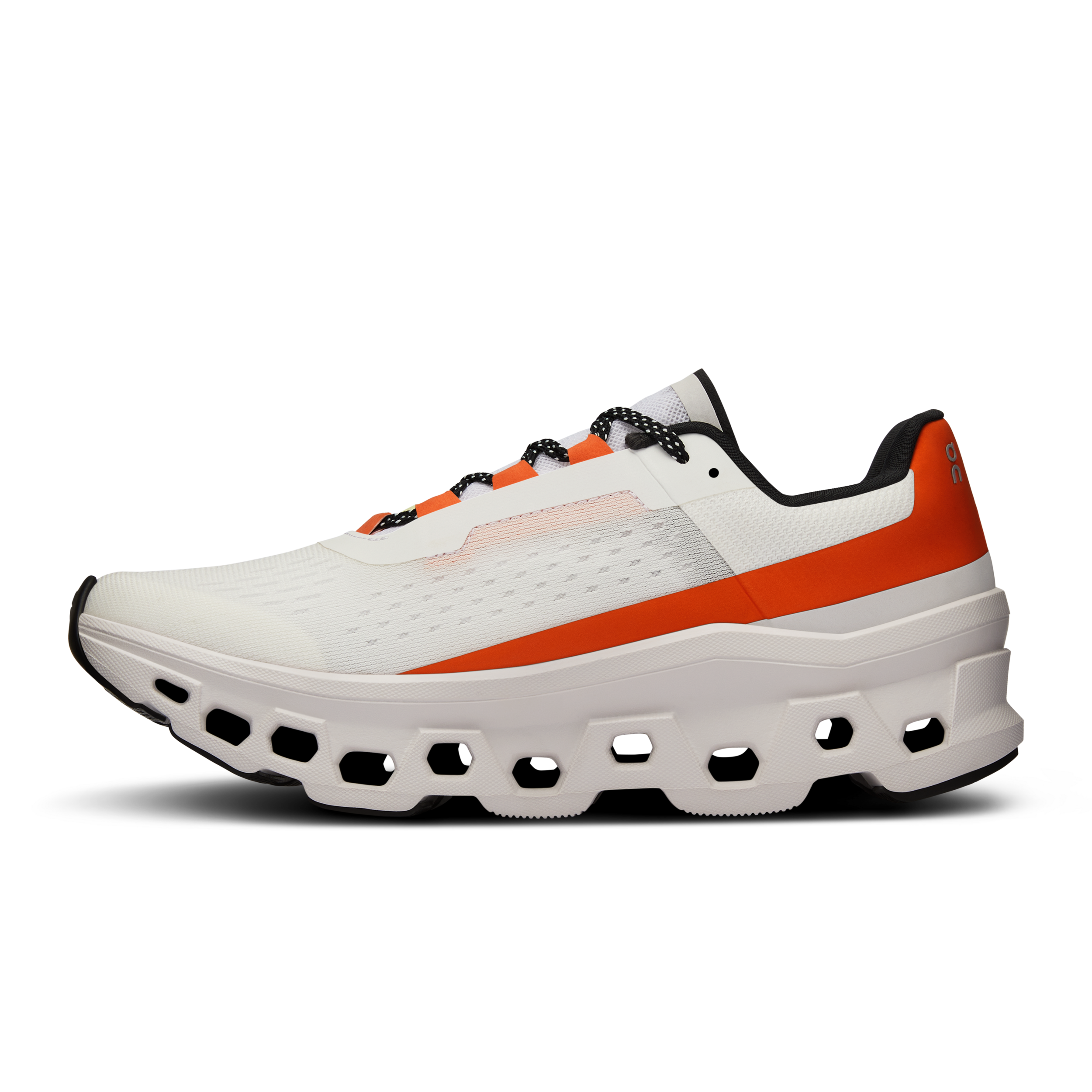 Medial view of the Women's Cloudmonster in Undyed White/Flame