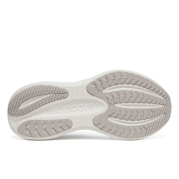 Close-up of a shoe sole with a brand logo on a white background
