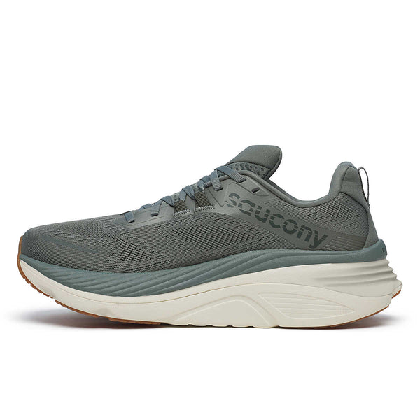 The medial side of the Hurricane 24 has the word Saucony on it