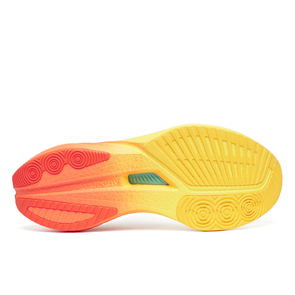 Colorful shoe sole with red and yellow gradient on a white background