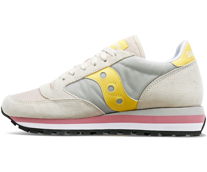 Medial  view of the Women's Jazz Triple by Saucony in Gray/Yellow