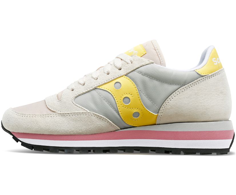 Medial view of the Women's Jazz Triple by Saucony in Gray/Yellow