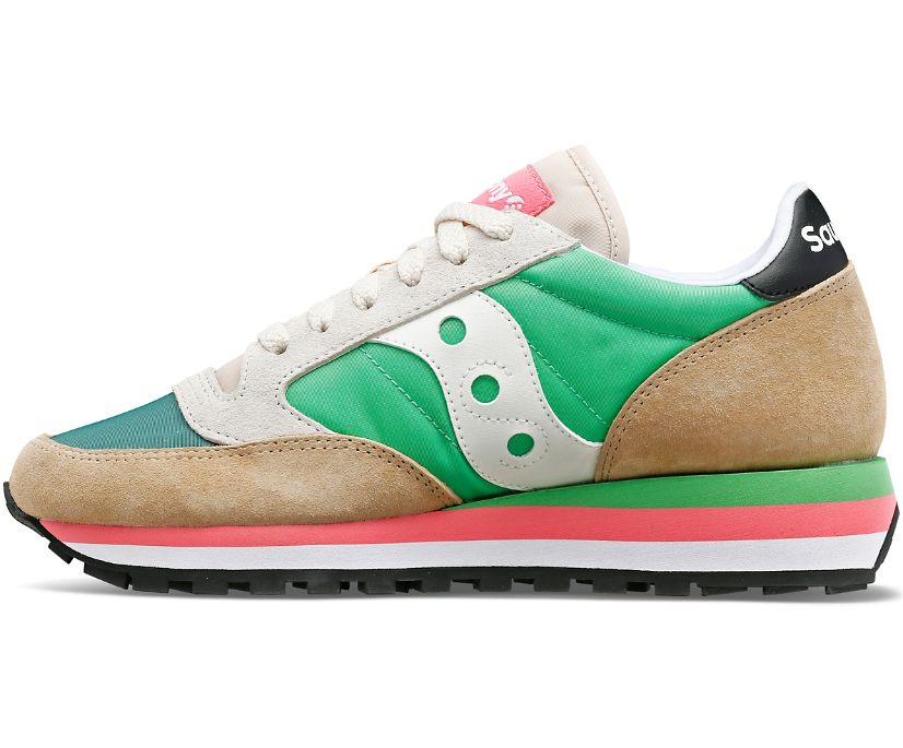 Medial  view of the Women's Jazz Triple by Saucony in the color Sand/Green/White