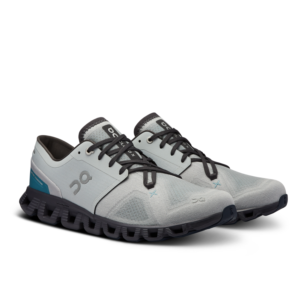 Front angle view of the Men's Cloud X by ON in the color Glacier/Iron