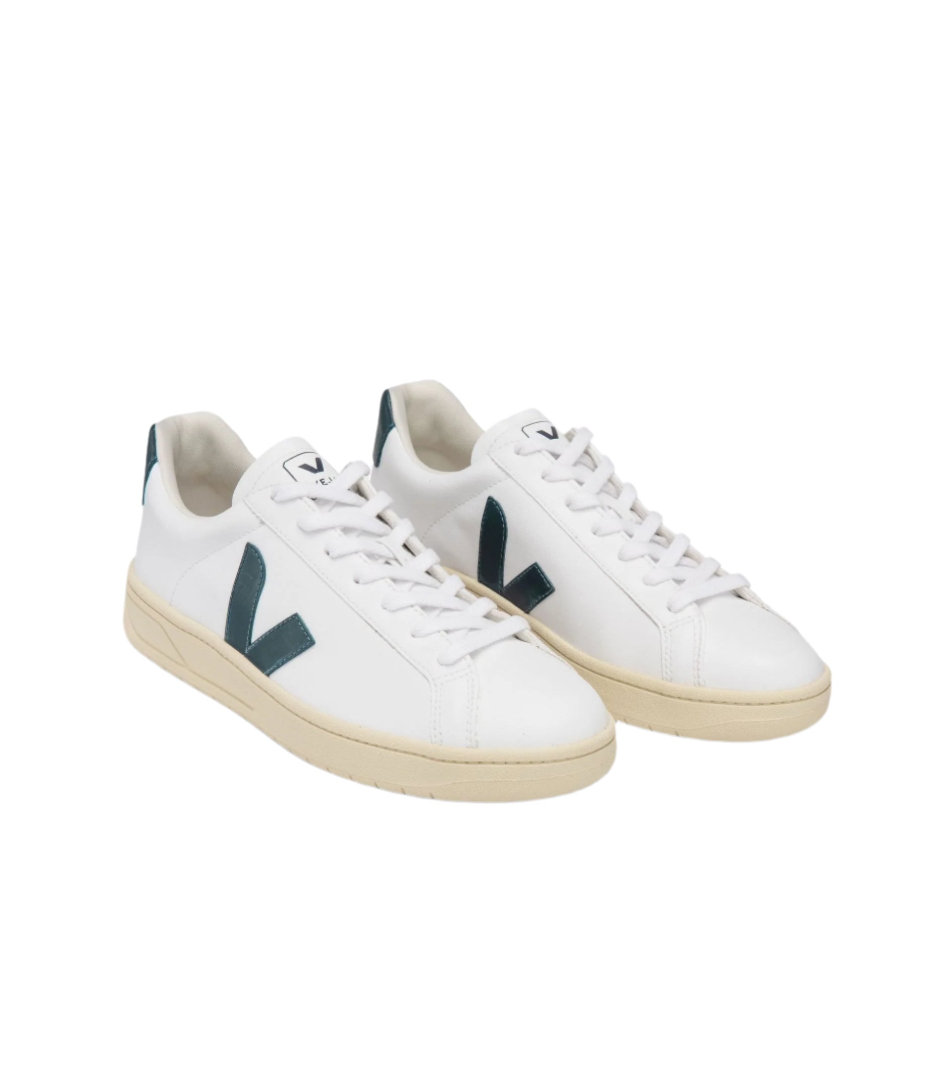 Front angle view of the Women's Urca by VEJA in the color White/Nautico