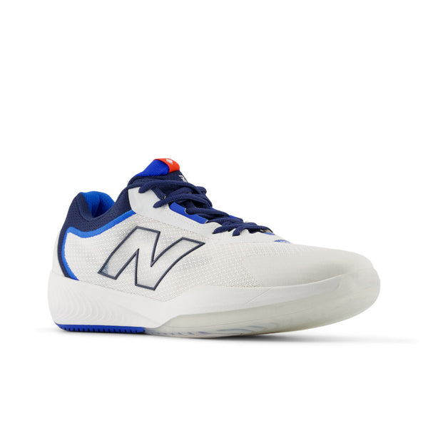 These New Balance shoes are white and blue and great for pickleball.