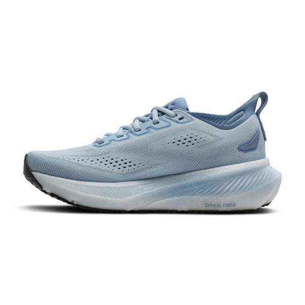 Light blue running shoe on a white background