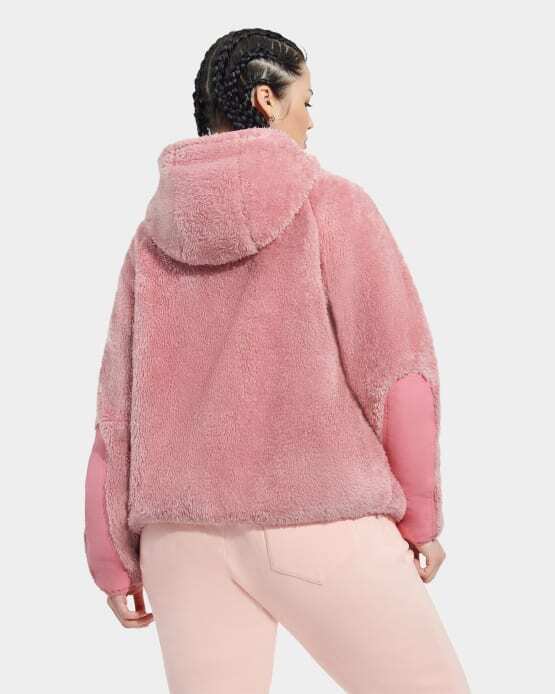 Back view of women's sherpa full zip jacket