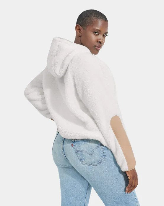 Back view of womens sherpa full zip jacket