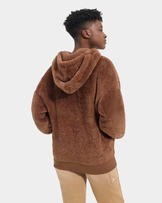 Back view of womens sherpa midlayer in cedar