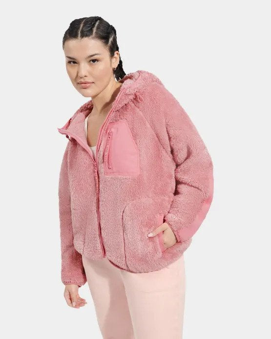 Front view of women's sherpa full zip jacket