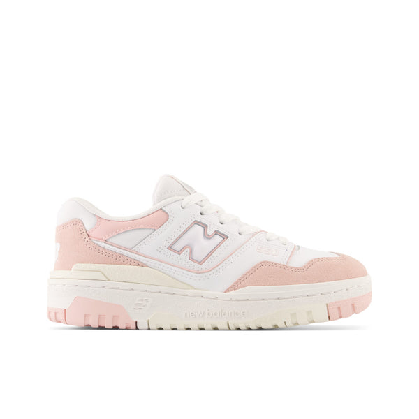 White and pink sneaker with New Balance logo on a white background