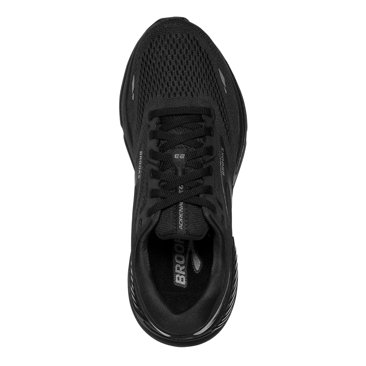 Top view of the Men's Adrenaline GTS by Brooks in the wide 2E width, color Black/Black/Ebony