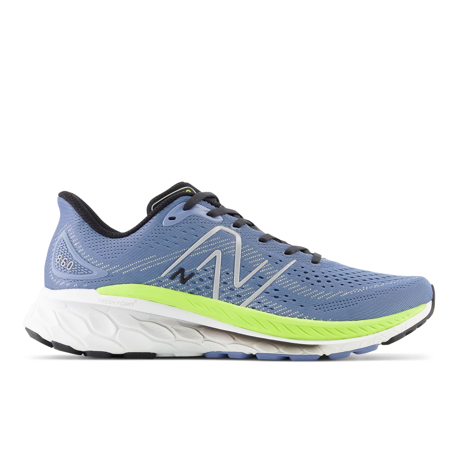 Lateral view of the Men's 860 V13 by New Balance in the color Mercury Blue/Thirty Watt