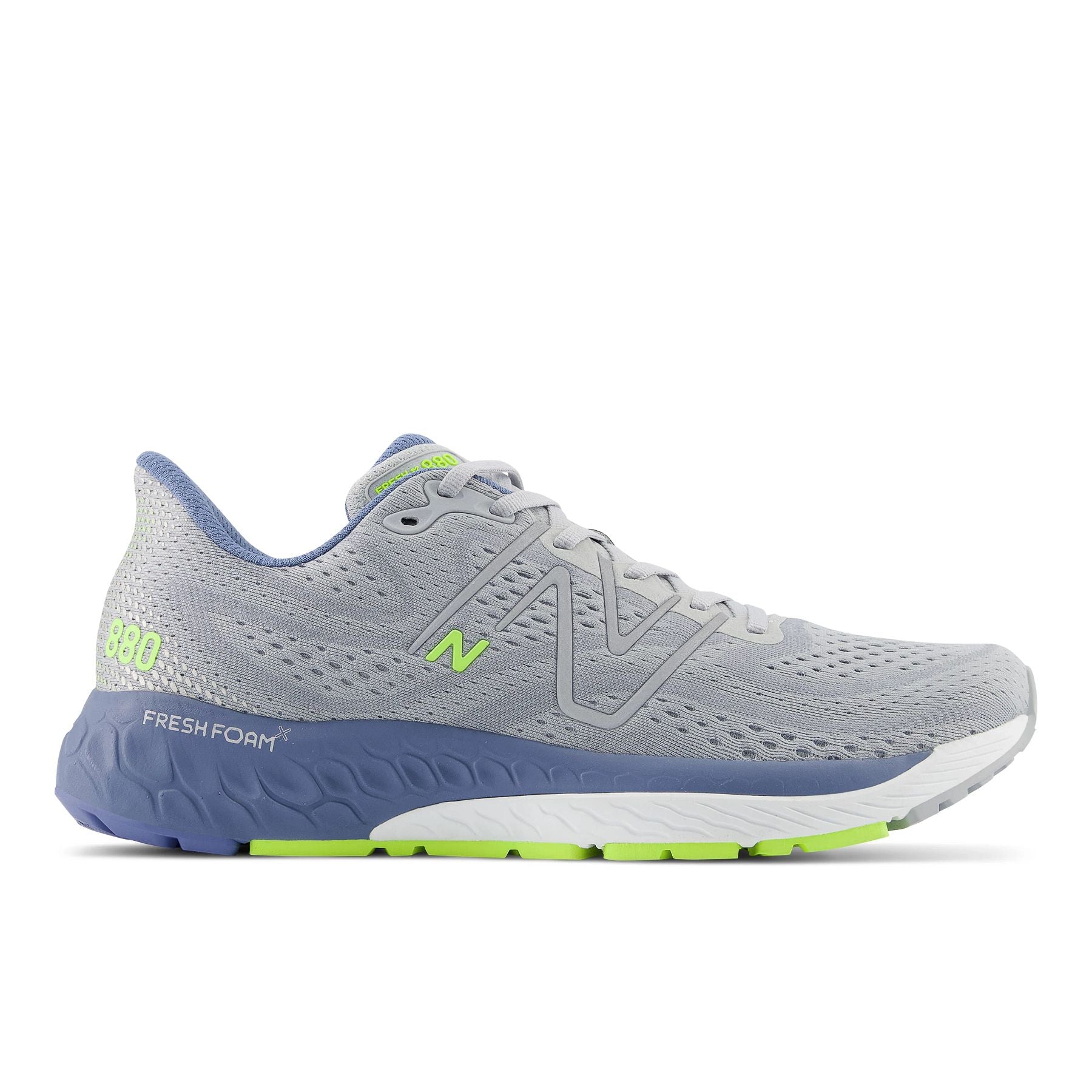 Lateral view of the Men's 880 V13 by New Balance in the color Aluminum Grey/Mercury Blue