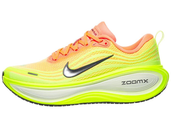 Brightly colored running shoe with Nike logo on a white background.
