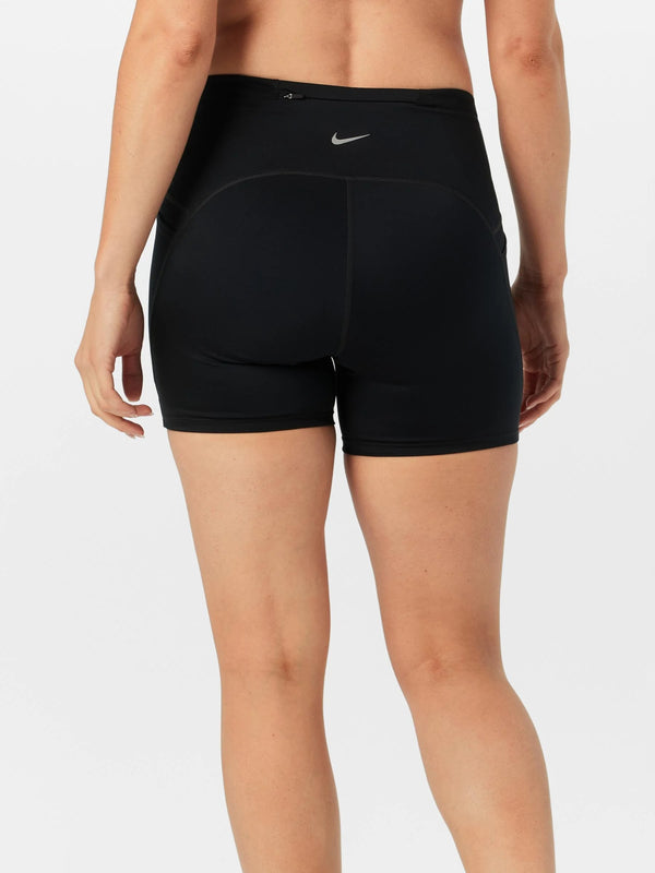 Black athletic shorts with Nike logo on a white background