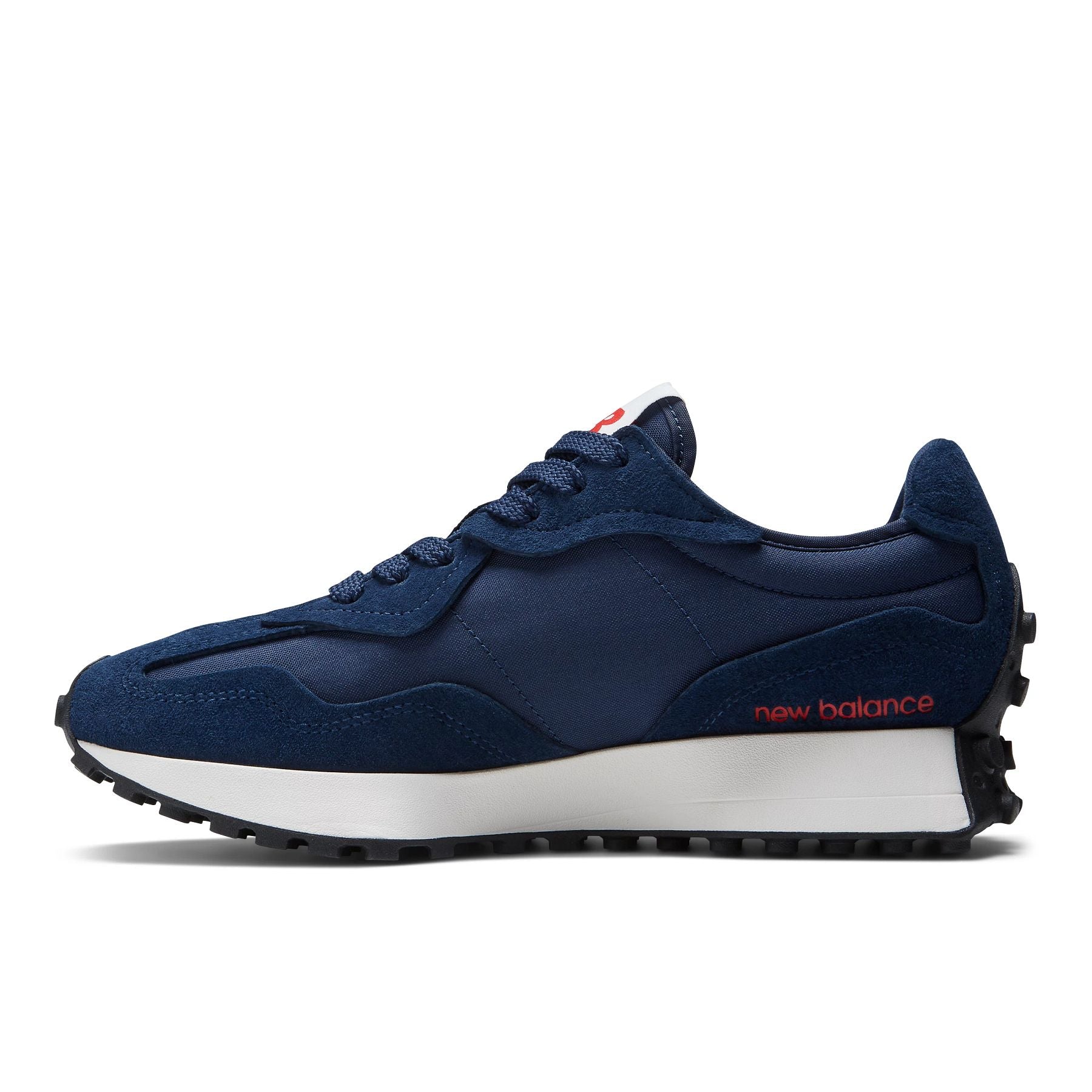 Medial view of the Men's New Balance lifestyle 327 shoe in the color NB Navy