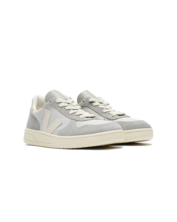 Gray and white sneakers on a white background.