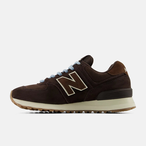 Brown sneaker with New Balance logo on a white background