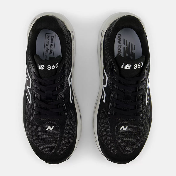 Top down view of a running shoe with New Balance 860 with that logo on top of the tongue.