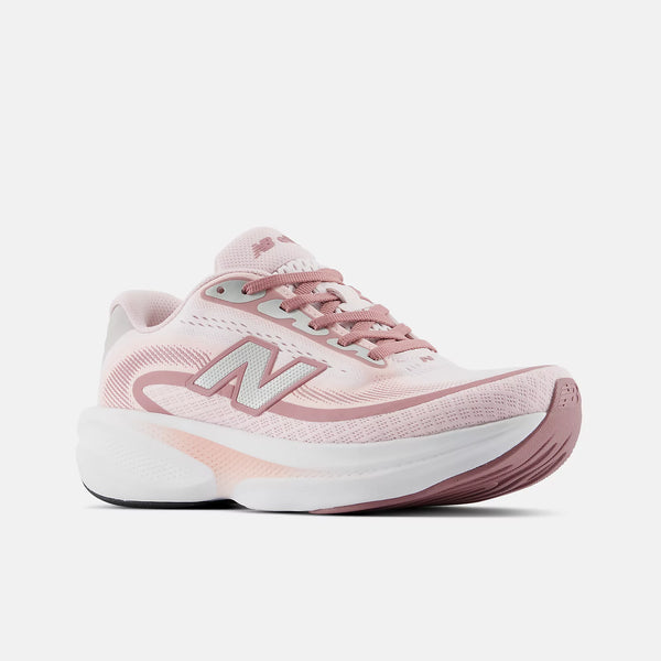 Pink running shoe with New Balance logo on a white background