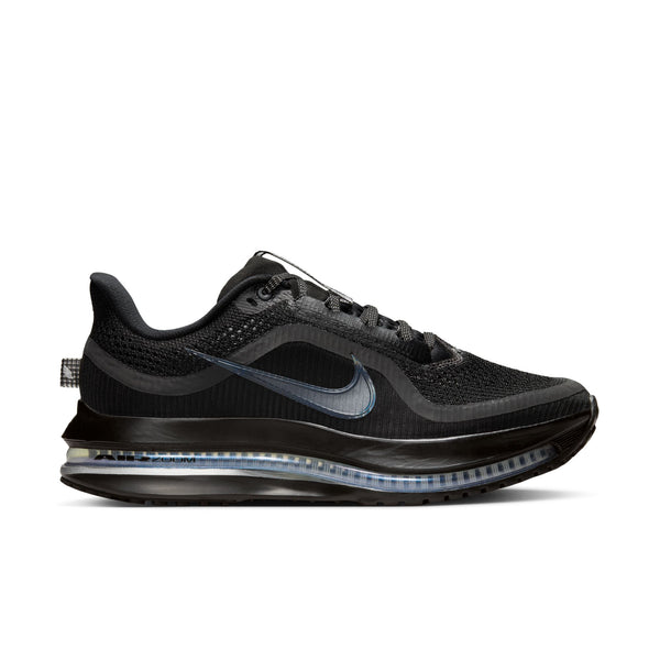 Black running shoe with Nike logo on a white background