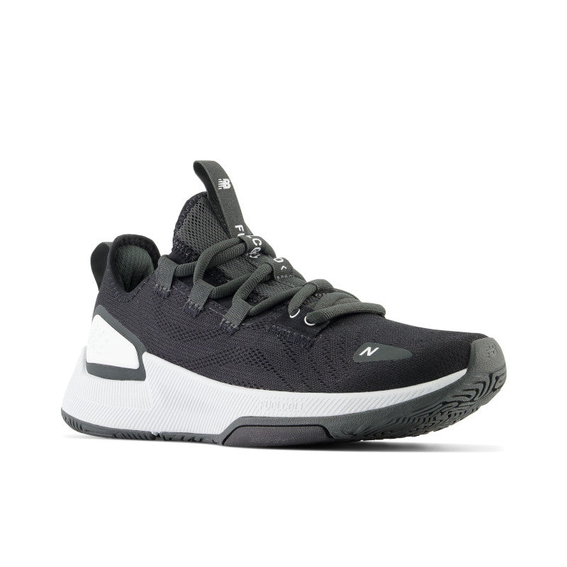 Front angle view of the Women's Fuel Cell trainer V2 in Black/Quartz Grey