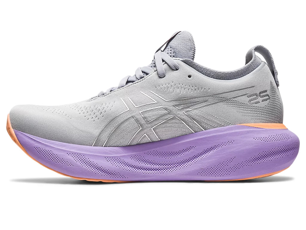 Medial view of the Women's ASICS Nimbus 25 in the color Piedmont Grey/Pure Silver
