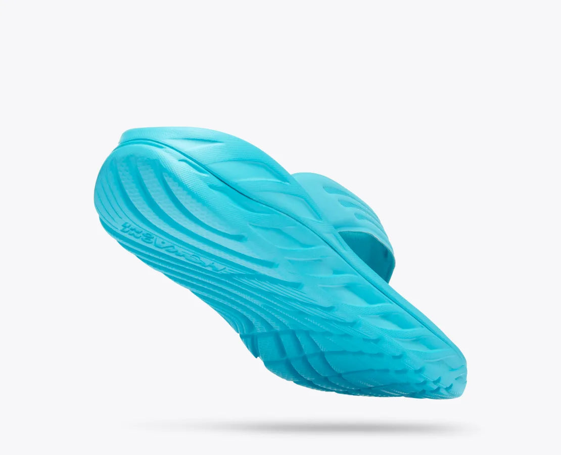 Back angled view of the Men's Ora Recovery Flip by HOKA in the color Scuba