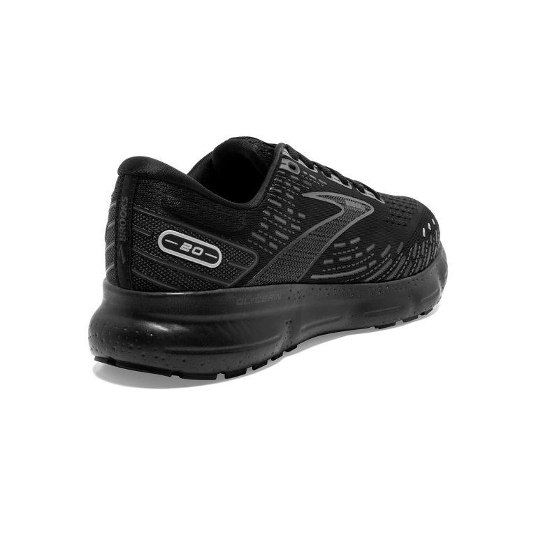 Back angled view of the Men's Glycerin 20 in all Black, wide "2E" width