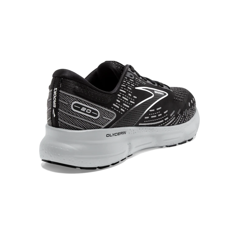 Back angle view of the Men's Glycerin 20 in Black/White/Alloy