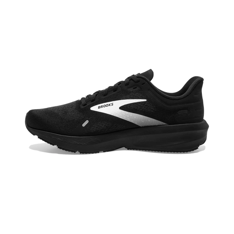 Medial view of the Men's Launch 9 by Brooks in the color Black/White