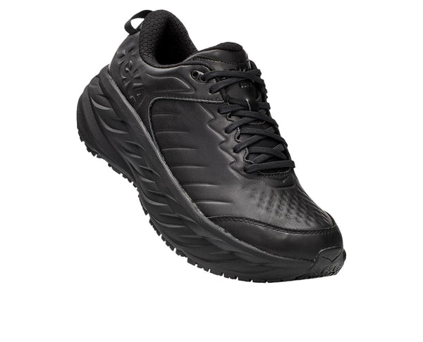 All the great features of the Bondi 7 are now available in a Bondi specifically designed for the workplace and walking.  The Men's Hoka Bondi SR features a water-resistant leather upper along with a slip-resistant outsole.  Everything about this style is designed to keep you comfortable all day long.  This is the Wide Version that comes in a 2E.