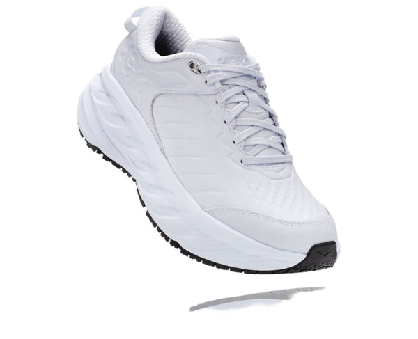 All the great features of the Bondi 7 are now available in a Bondi specifically designed for the workplace and walking.  The Women's Hoka Bondi SR features a water-resistant leather upper along with a slip-resistant outsole.  Everything about this style is designed to keep you comfortable all day long