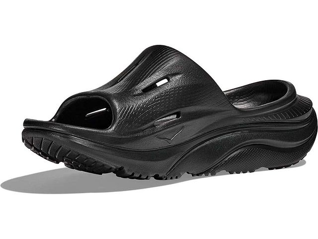 Medial angled view of the Men's Ora Recovery Slide 3 by HOKA in all Black
