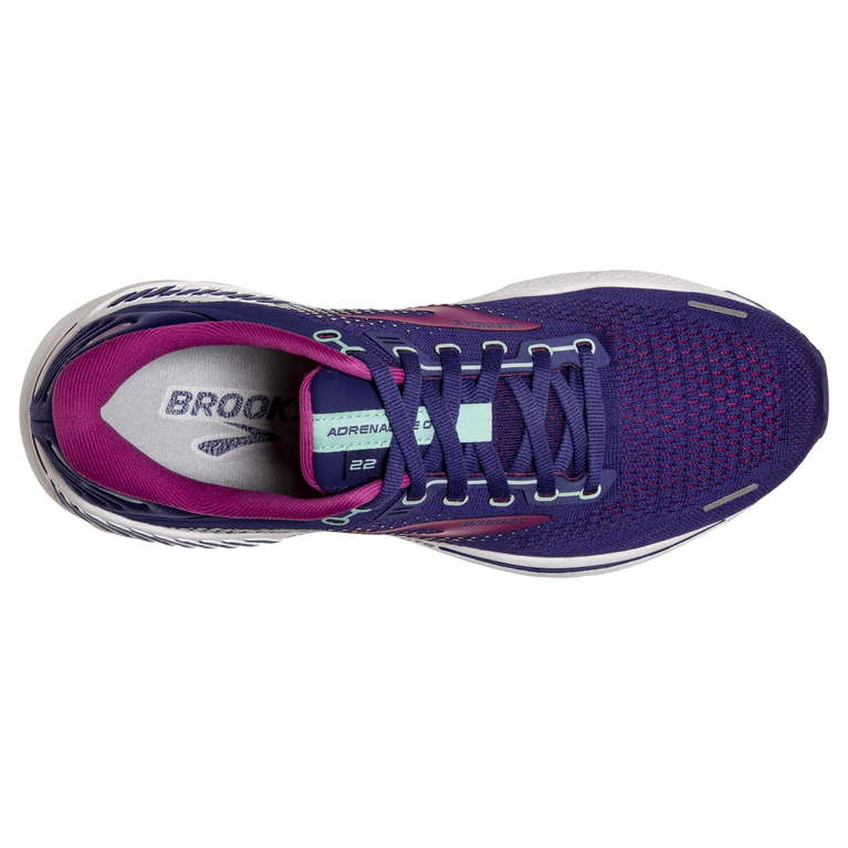 Top view of the Women's Adrenaline GTS 22 by Brooks in the color Navy/Yucca/Pink