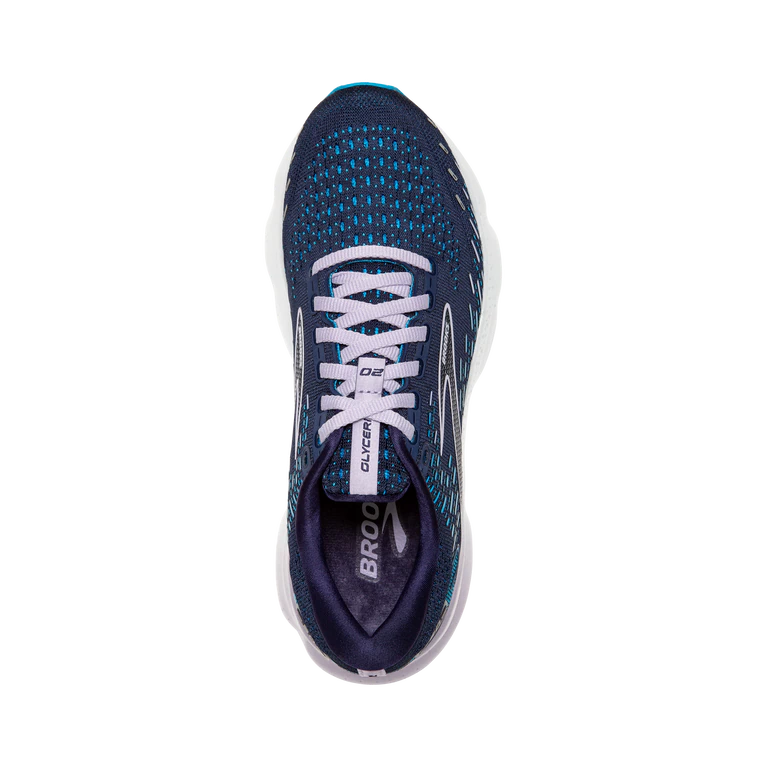 Top view of the Brook's Women's Glycerin 20 in the color Peacoat/Ocean/Pastel Lilac