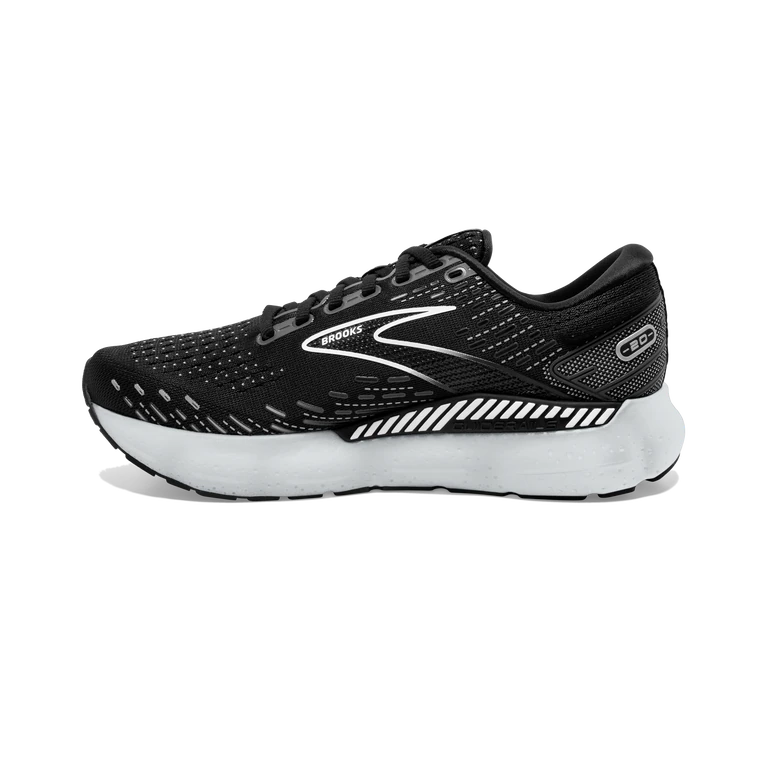 Medial view of the Women's Glycerin GTS 20 by Brooks in the color Black/White/Alloy