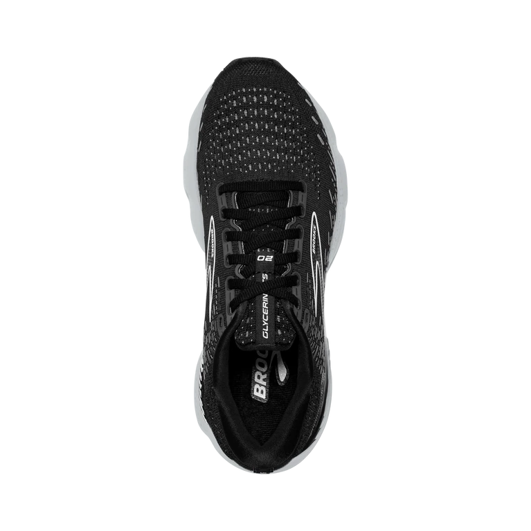Top view of the Women's Glycerin GTS 20 by Brooks in the color Black/White/Alloy