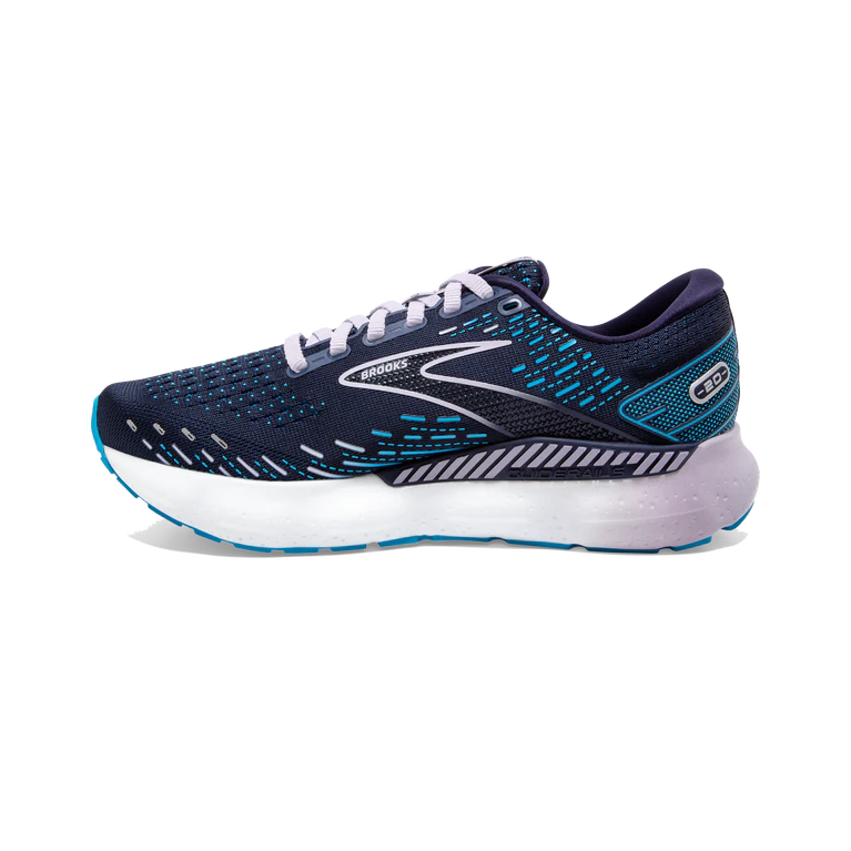 Medial view of the Women's Glycerin GTS 20 in the wide "D" width, color Peacoat/Ocean/Pastel Lilac