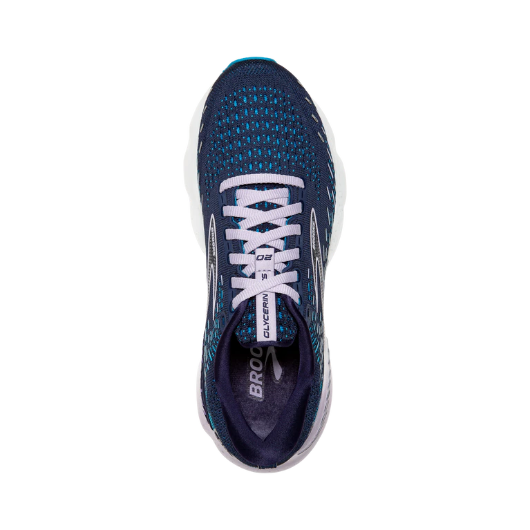Top view of the Women's Glycerin GTS 20 by BROOKS in the color Peacoat/Ocean/Pastel Lilac