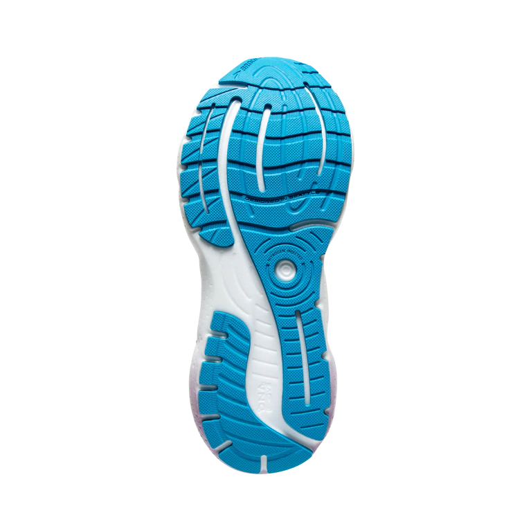Bottom (outer sole) view of the Women's Glycerin GTS 20 in the wide "D" width, color Peacoat/Ocean/Pastel Lilac