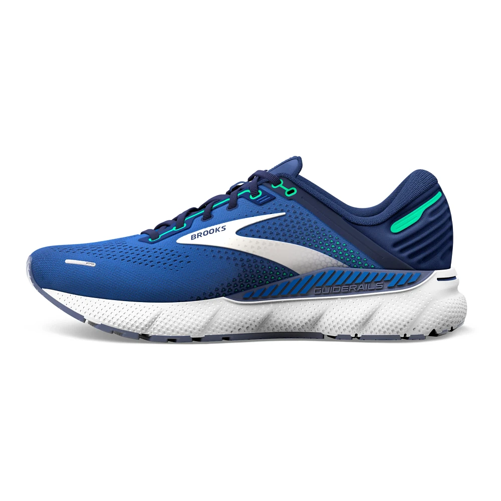 Medial view of the Men's Adrenaline GTS 22 by BROOKS in the color Surf Web/Blue/Irish Green