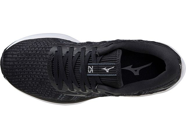 Top view of the Women's Wave Rider 25 Waveknit by Mizuno in the color Black/Onyx