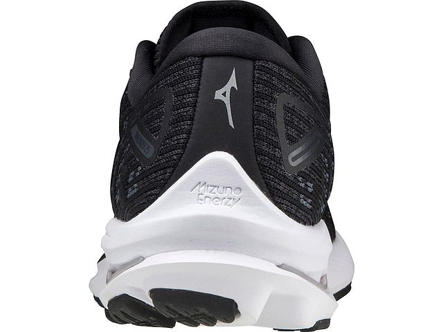 Back view of the Women's Wave Rider 25 Waveknit by Mizuno in the color Black/Onyx