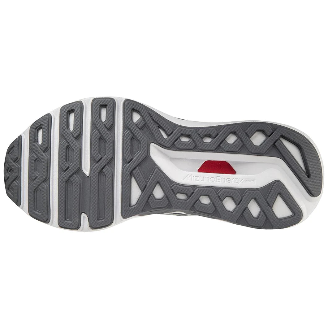 Bottom (outer sole) view of the Men's Mizuno Horizon 6 in the color Ultimate Grey/Silver