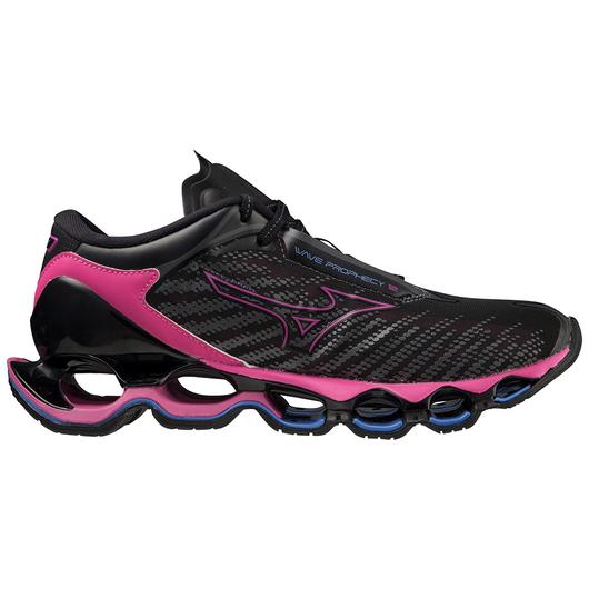 Lateral view of the Women's Wave Prophecy 12 by Mizuno in the color Black / Oyster