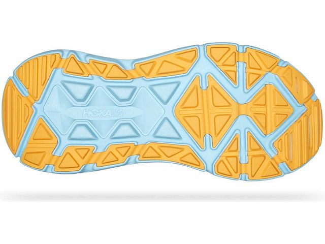 Bottom (outer sole) view of the Men's Stinson (All Terrain) shoe by HOKA in the color Blue Graphite / Summer Song